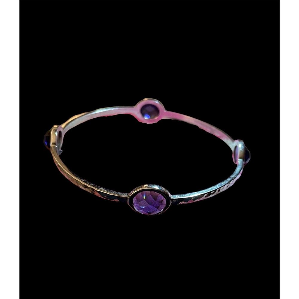 ICM Hammered Stainless Steel Faux Amethyst Bangle Bracelet